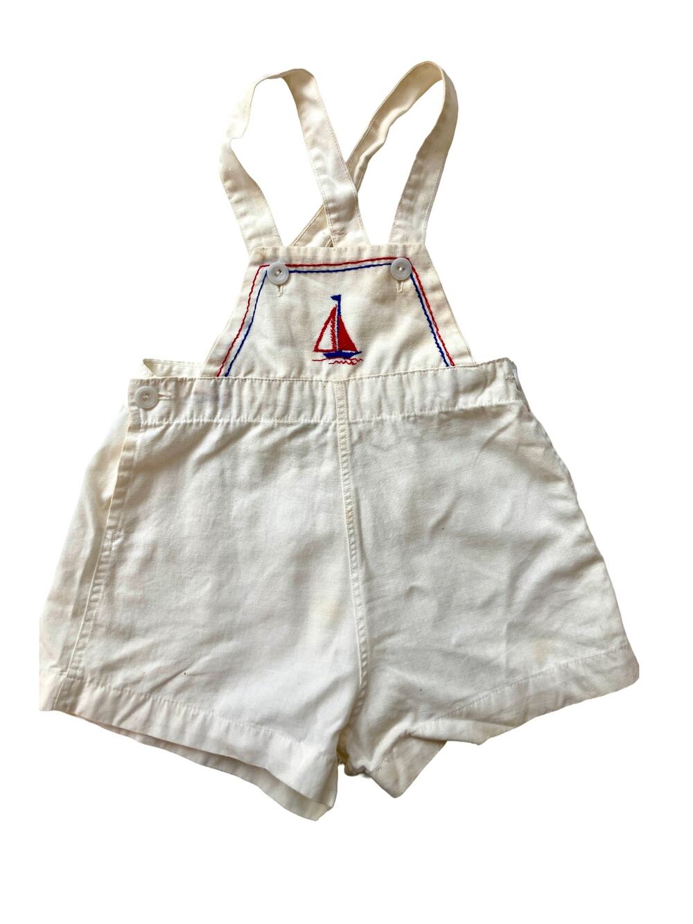 Vintage 60's Health-Tex Stantogs Sailboat Nautical Sailor Baby Overall Romper